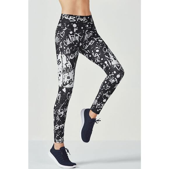 Fabletics Black White Define PowerHold High-Waisted Leggings Women's Size Small - Picture 1 of 5